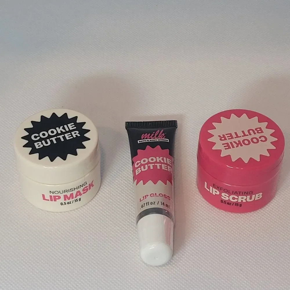 BBW Milk Bar Cookie Butter 2025 Lip Mask Gloss Scrub 3 Pc Set New All Sealed OOS